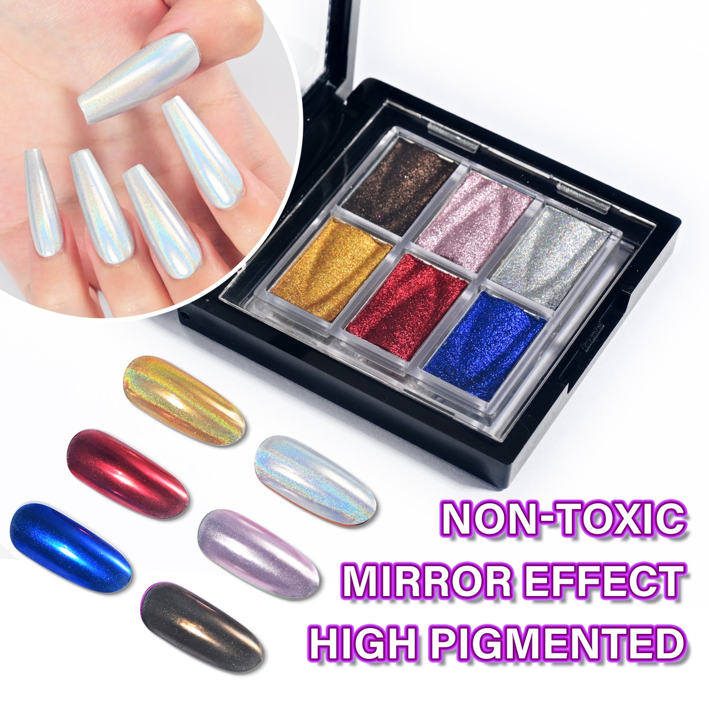 6 Color Mirro Powder Nail Art Palette