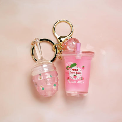 Cute Honey Lip Glaze With Milk Cup Keychain