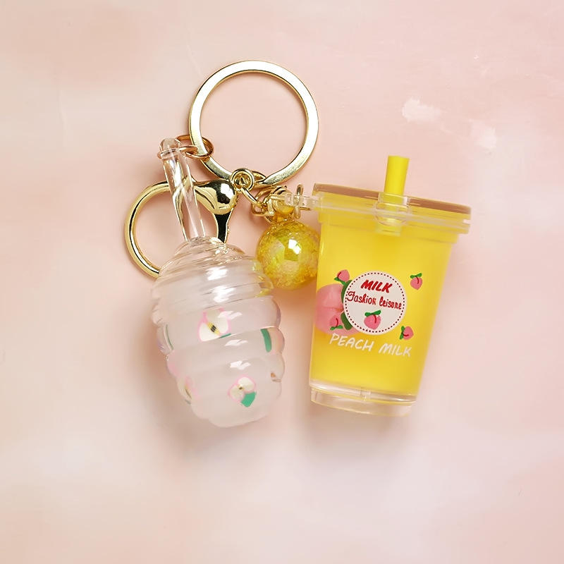 Cute Honey Lip Glaze With Milk Cup Keychain