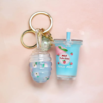 Cute Honey Lip Glaze With Milk Cup Keychain