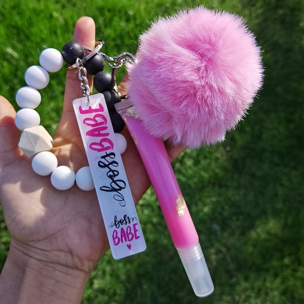 Puffer Ball Keychain With A Lipgloss