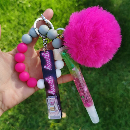 Puffer Ball Keychain With A Lipgloss