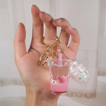 Cute Honey Lip Glaze With Milk Cup Keychain