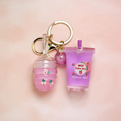 Cute Honey Lip Glaze With Milk Cup Keychain