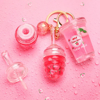 Cute Honey Lip Glaze With Milk Cup Keychain